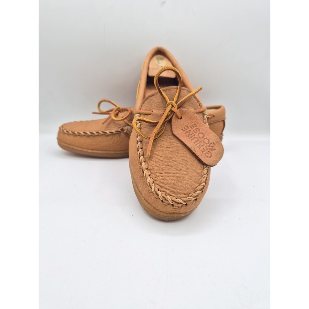 Minnetonka Mens 10 Moose Hide Moccasins Beige 890 Casual Slip On Shoes